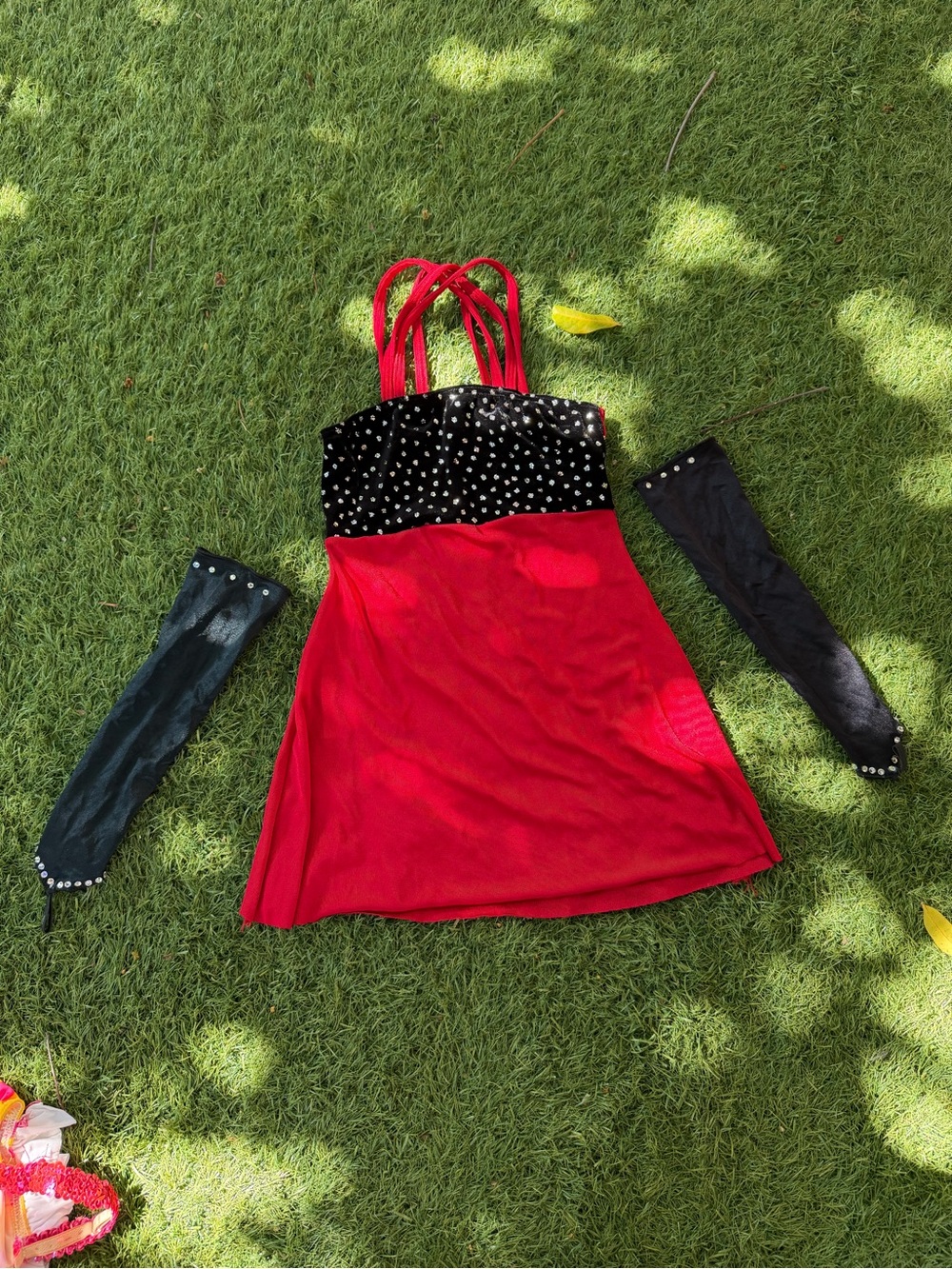 Girls' Red and Black diamonds Dance Costume Dress with Arm gloves